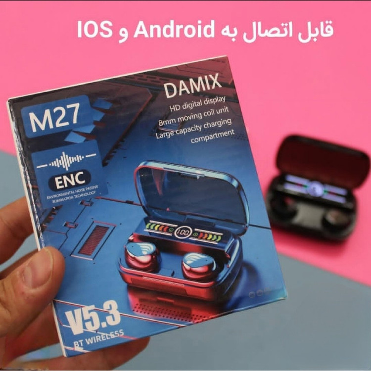 ایرپادM27 پاوربانک دار کیفیت درجه یک بلوتوث نسخه 5/3 صحفه نمایش دار 2026 ارسال فوری