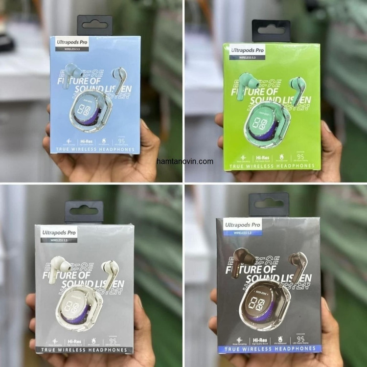 ایرپاد شیشه ای UILTRA PODS PRO نویز کنسلینگ دار ضد اب گیمینگ لمسی نمایشگر شارژ بلوتوث 5/3 ورژن 2026