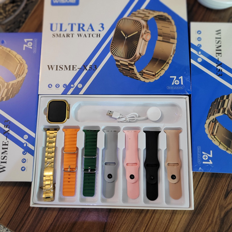 ساعت هوشمند X53ULTRA3 گلد فلزی هفت بند تمام صحفه بالاترین کیفیت بازار تمامی قابلیت ها درجه یک