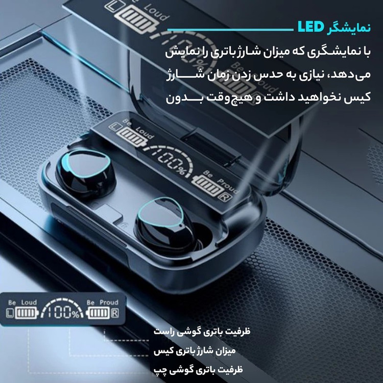 ایرپاد M10 اورجینال شارژ بالا لمسی ورژن 5/3 میکروفن عالی گیمینگ ضدآب پاوربانک دار کیفیت درجه یک صحفه نمایش دار
