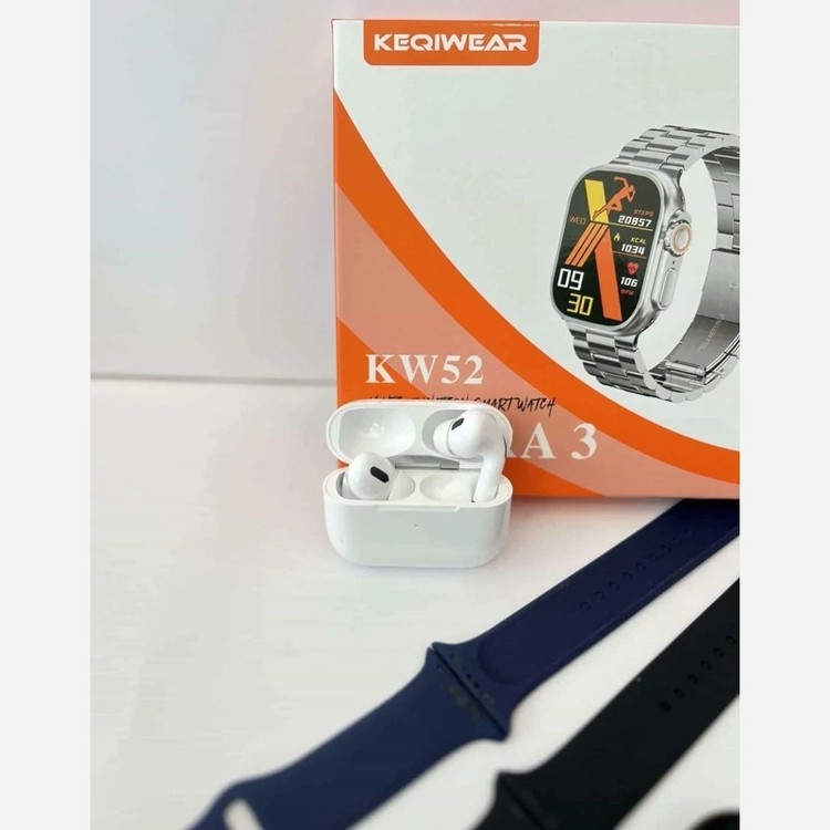 ساعت هوشمند KW52 ULTRA 3 هفت بند همراه با ایرپاد بند فلزی ورژن 2026 تمام صحفه اورجینال (کامل ترین پک ساعت