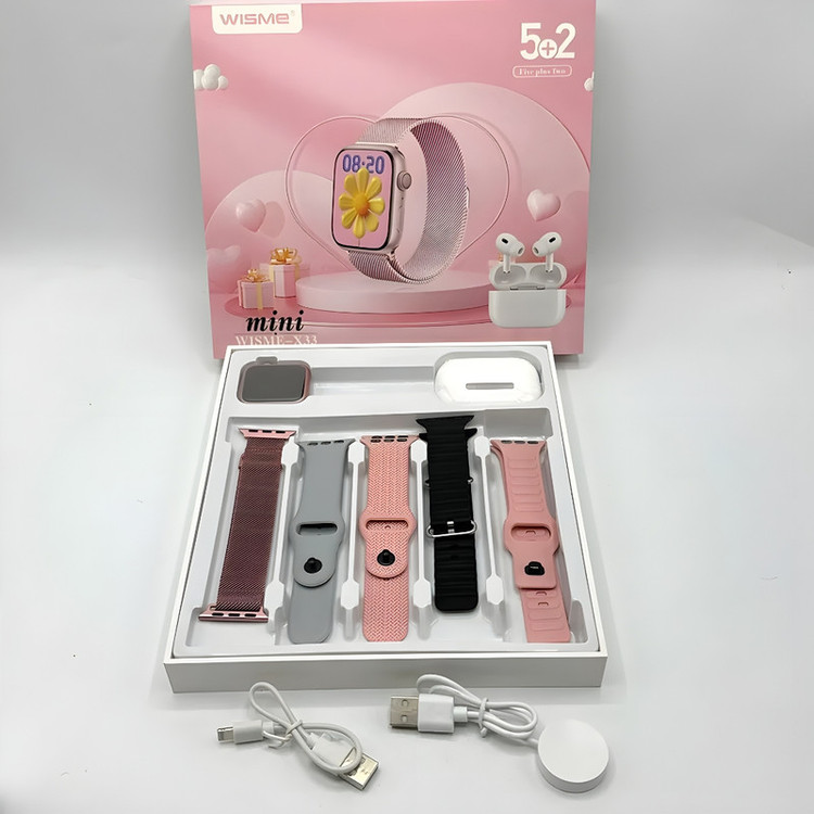 ساعت هوشمند 41 میلی متری ویسمی مدل X33 MINI با بند فلزی به همراه هدفون