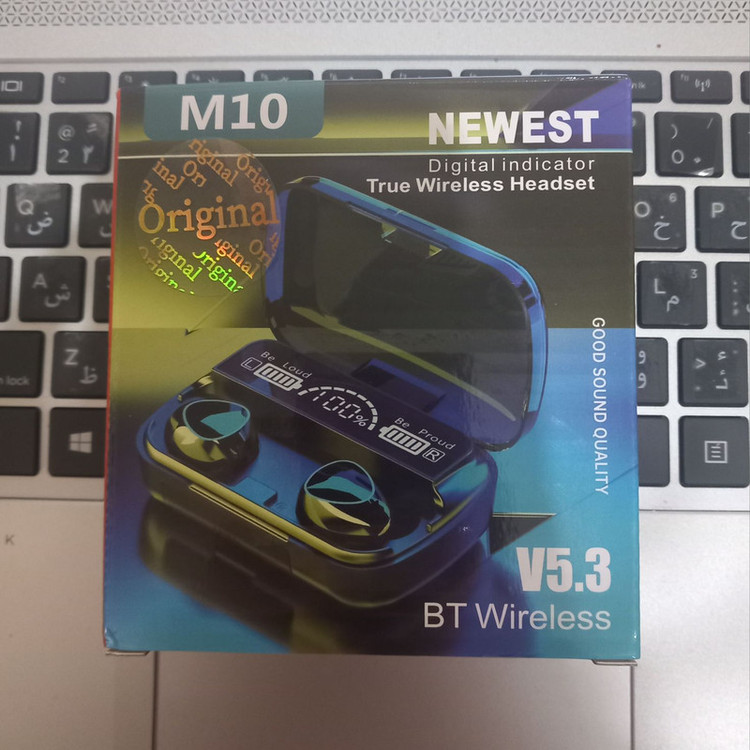 هدست بلوتوثی مدل m10 - newest v5.3 ایرپاد هدست هندزفری پاوربانک هولدر شارژر ساعت هوشمند