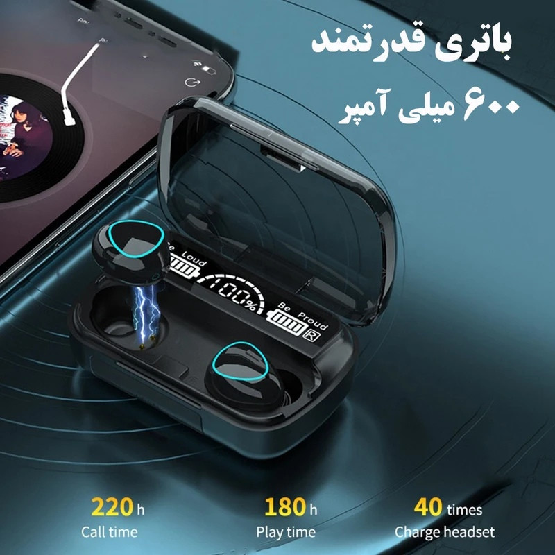 هدفون بلوتوثی مدل m 10 ایرپاد هدست هندزفری پاوربانک هولدر شارژر ساعت هوشمند