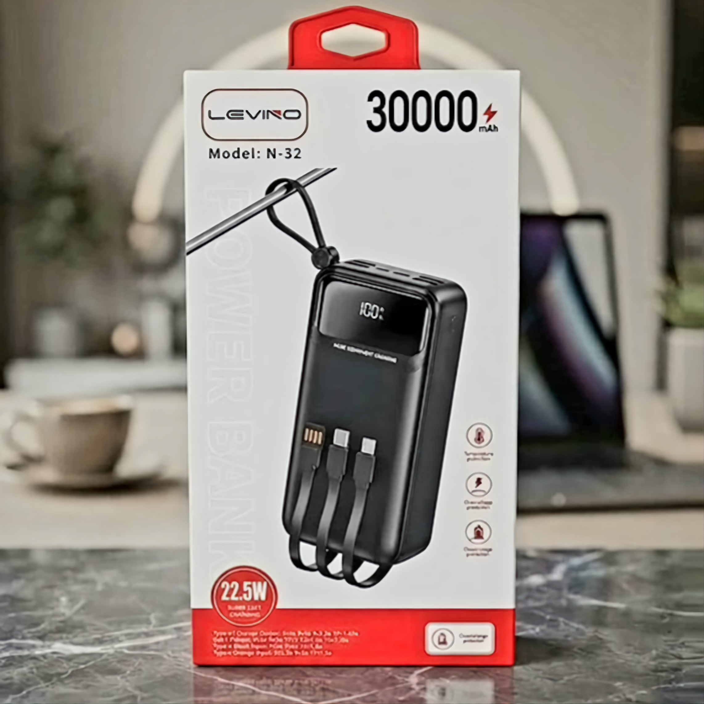پاوربانک مدل 30000LEVIN0 ظرفیت 30000 میلی آمپر ساعت