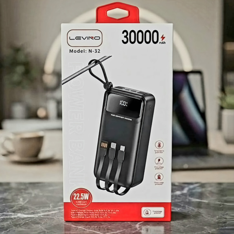 پاوربانک مدل 30000LEVIN0 ظرفیت 30000 میلی آمپر ساعت